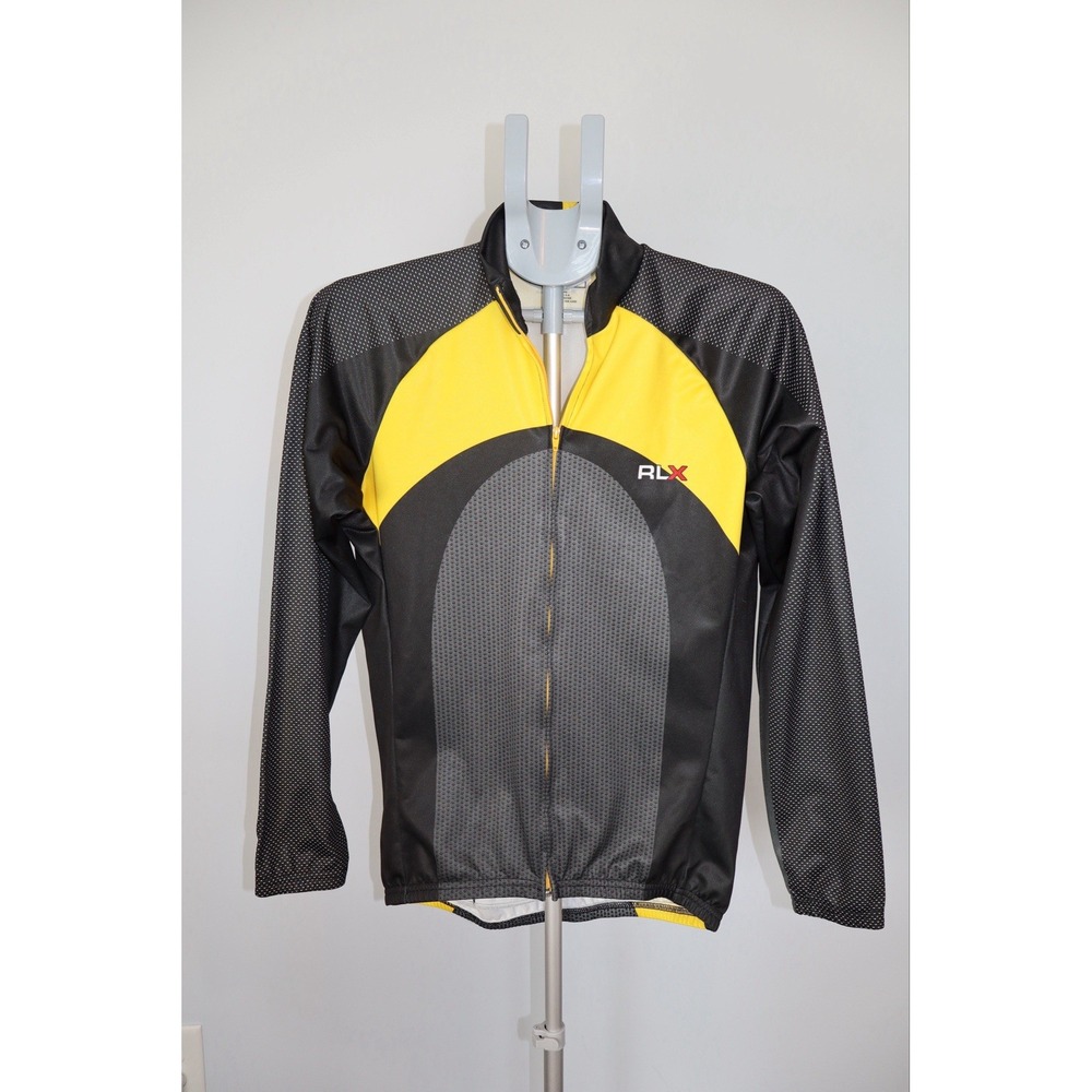 Vintage RLX Polo Sport Cycling Jersey Mens Medium Black Yellow Full Zip USA